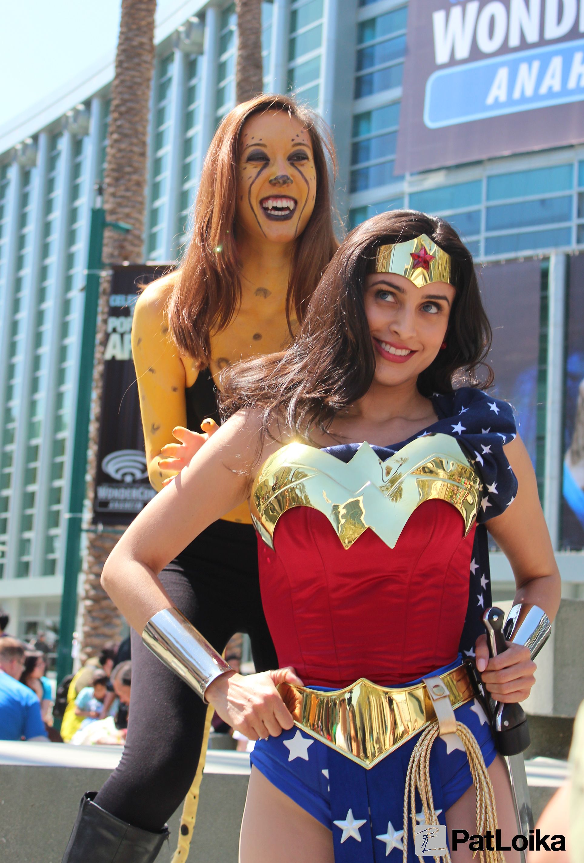 Cosplayers as Wonder Woman (Valerie Perez) and Cheetah (Caroline Knight) at Wond